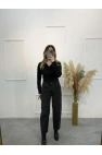 Skater Taşlı Likrasız Mom Jean