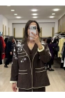 Twist Çizgi Desen Nakışlı Yelek Ve Blazer Üçlü Takım
