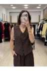Twist Çizgi Desen Nakışlı Yelek Ve Blazer Üçlü Takım