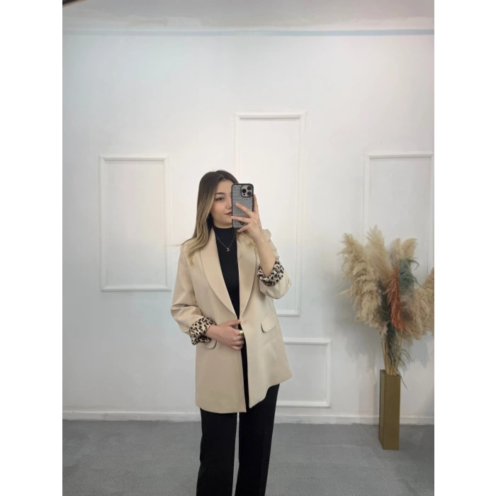 Şal Yaka Leopar Astarlı Blazer Ceket