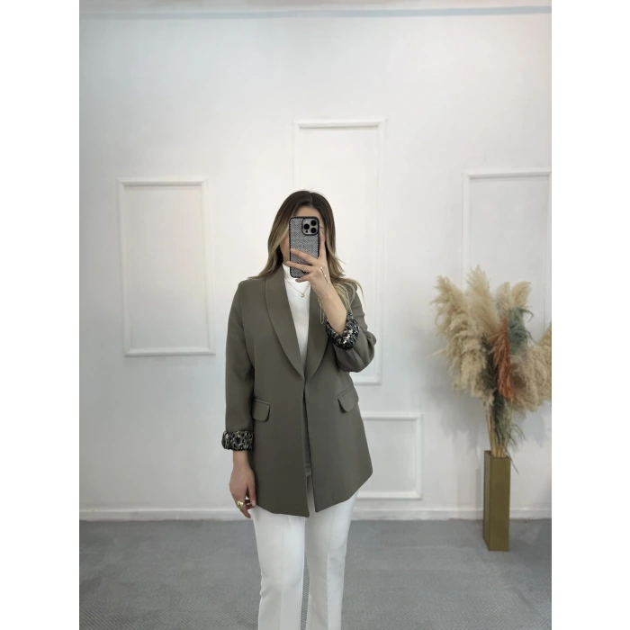 Şal Yaka Leopar Astarlı Blazer Ceket
