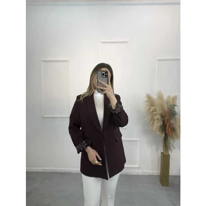 Şal Yaka Leopar Astarlı Blazer Ceket