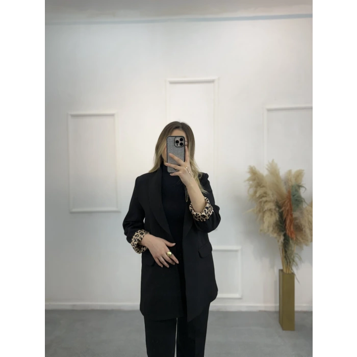 Şal Yaka Leopar Astarlı Blazer Ceket