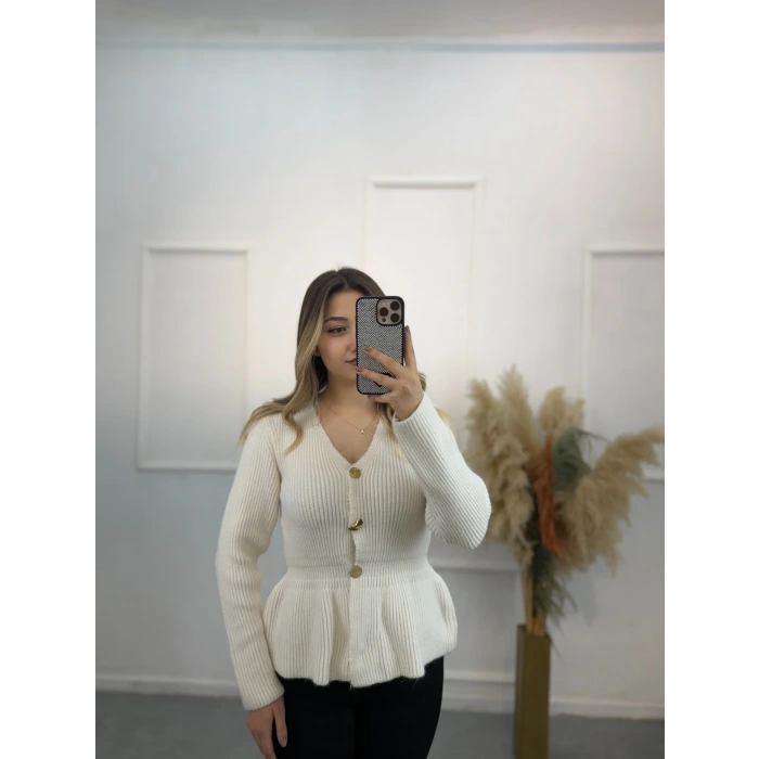 Wamble Gold Düğmeli Pileli Hırka