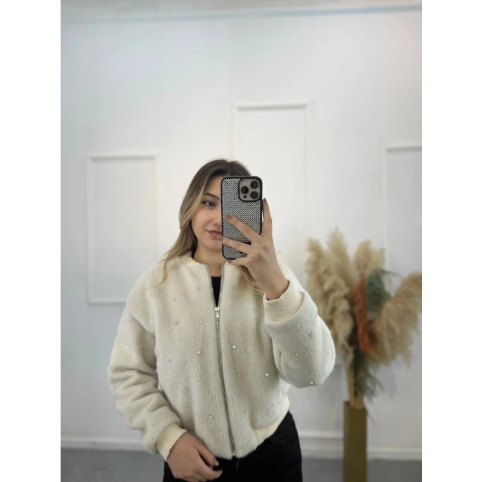 Taş Çakımlı Bomber Peluş Ceket