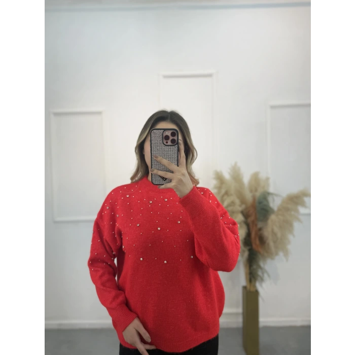 Oxter Serpme Taşlı Triko Kazak