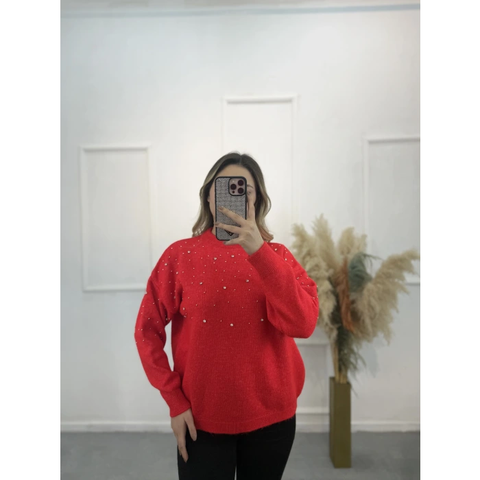 Oxter Serpme Taşlı Triko Kazak