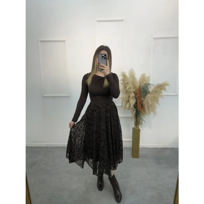 Zirov Dal Desenli Asimetrik Etek