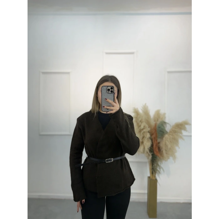 Agela Deri Kemerli Triko Hırka