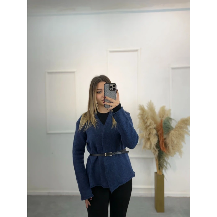 Agela Deri Kemerli Triko Hırka