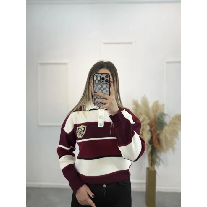 Bymn B Taşlı Kalın Çizgili Tiriko Kazak