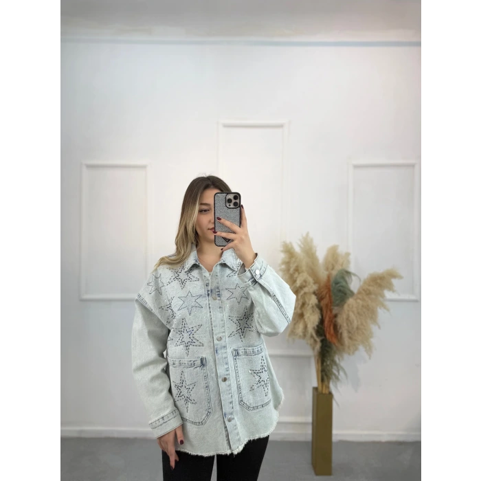Makka Yıldız Taşlı Denim Ceket