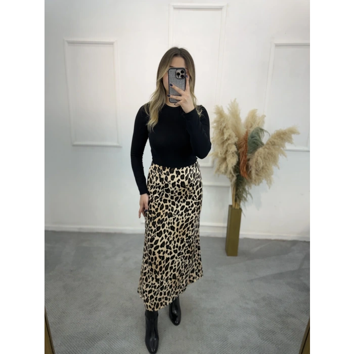 Pian Leopar Desen Saten Etek