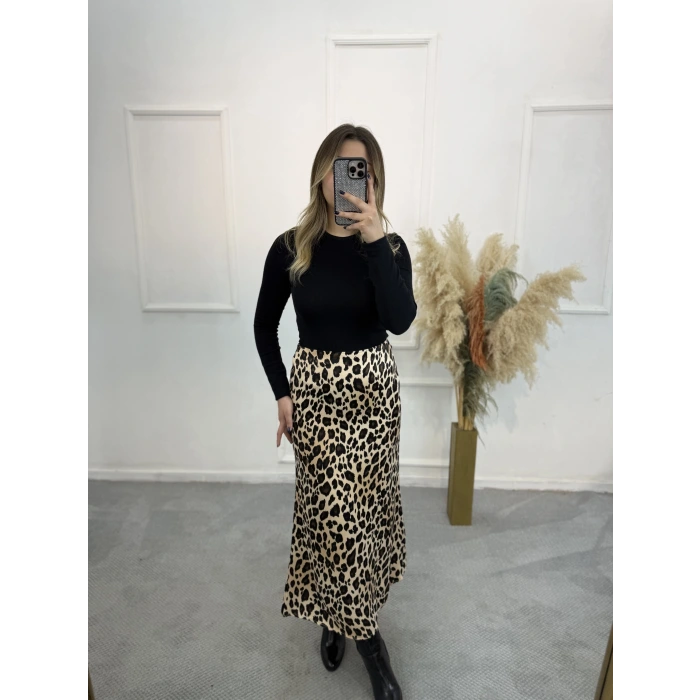 Pian Leopar Desen Saten Etek