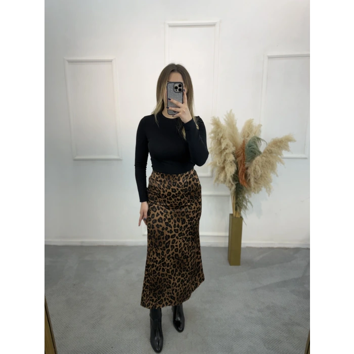 Pian Leopar Desen Saten Etek