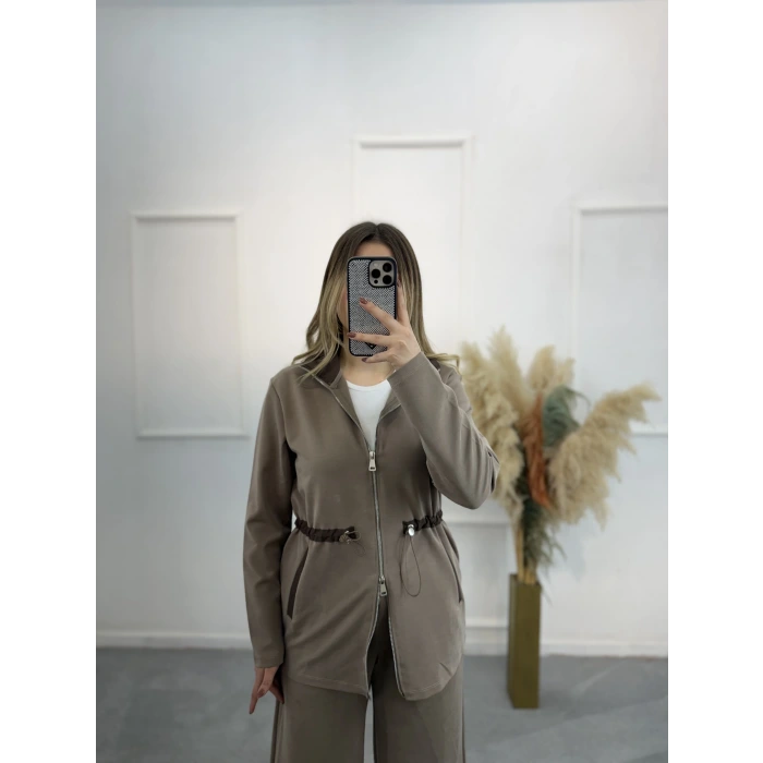 Arka Kapitone Detaylı Çift Fermuarlı İkili Takım