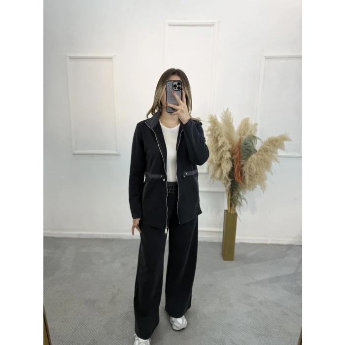 Arka Kapitone Detaylı Çift Fermuarlı İkili Takım