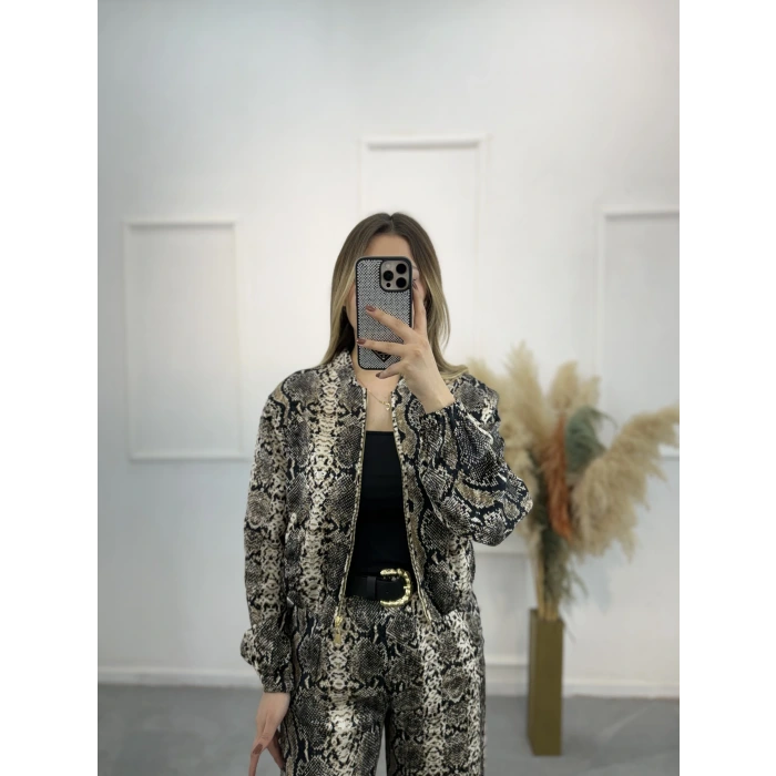 Priste Yılan Desenli Saten İkili Takım