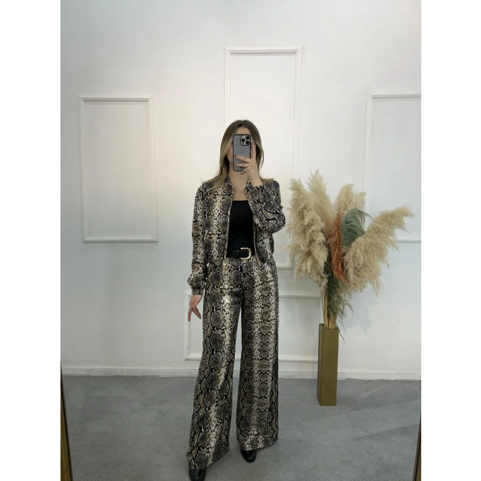 Priste Yılan Desenli Saten İkili Takım