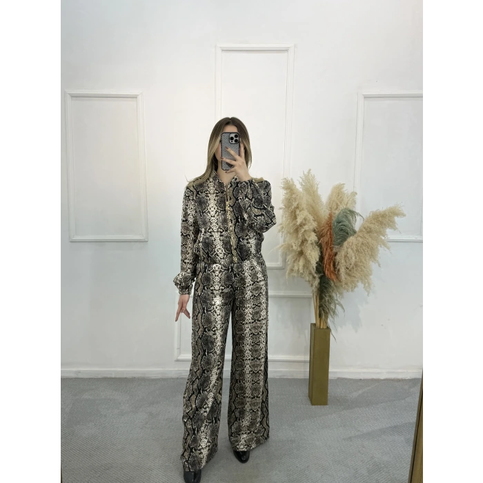 Priste Yılan Desenli Saten İkili Takım