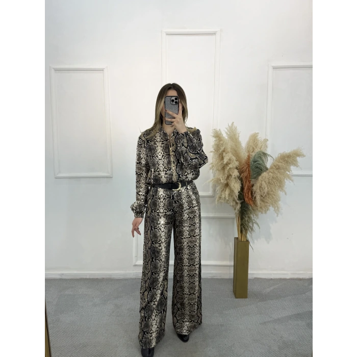 Priste Yılan Desenli Saten İkili Takım