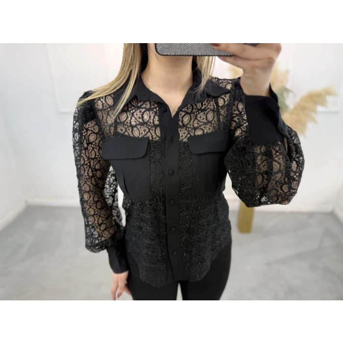 Lake Ön Cep Detaylı Simli Gömlek