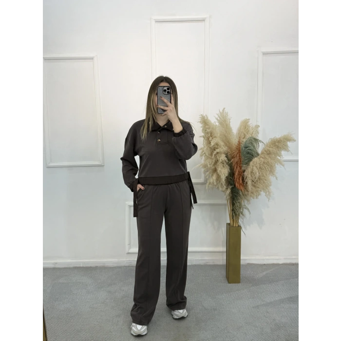 Gisa Dik Yaka Düğme Detaylı Modal İkili Takım