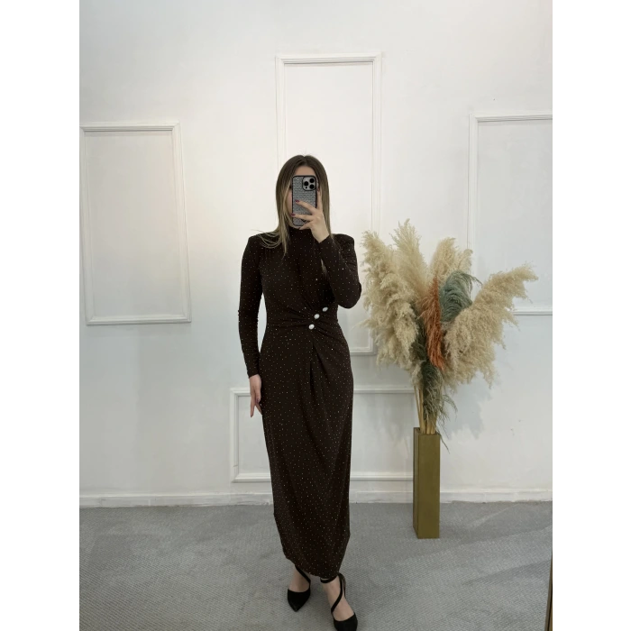 Vex Candy Kumaş Taşlı Büzgülü Elbise