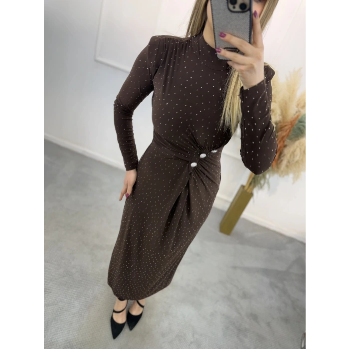 Vex Candy Kumaş Taşlı Büzgülü Elbise