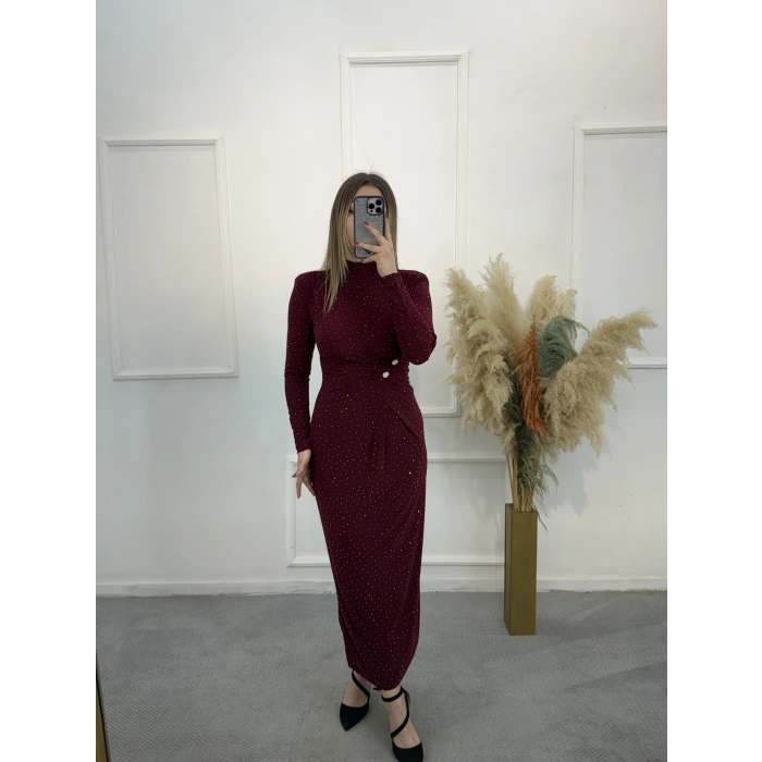 Vex Candy Kumaş Taşlı Büzgülü Elbise