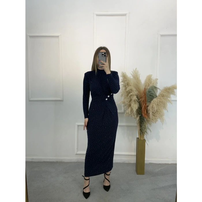 Vex Candy Kumaş Taşlı Büzgülü Elbise