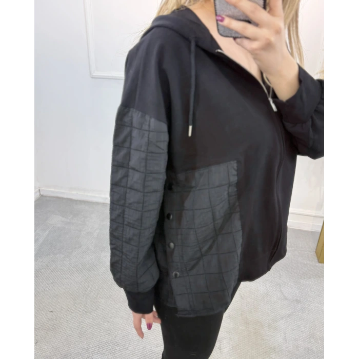 Kapitone Detaylı Kapişonlu Ceket