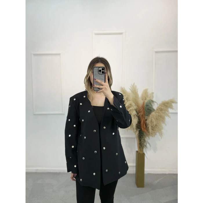 Cizor Zımbalı V Yaka Tasarım Ceket