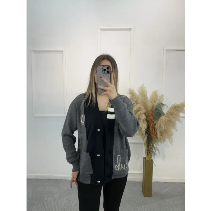 Layd Clap Taşlı Triko Hırka