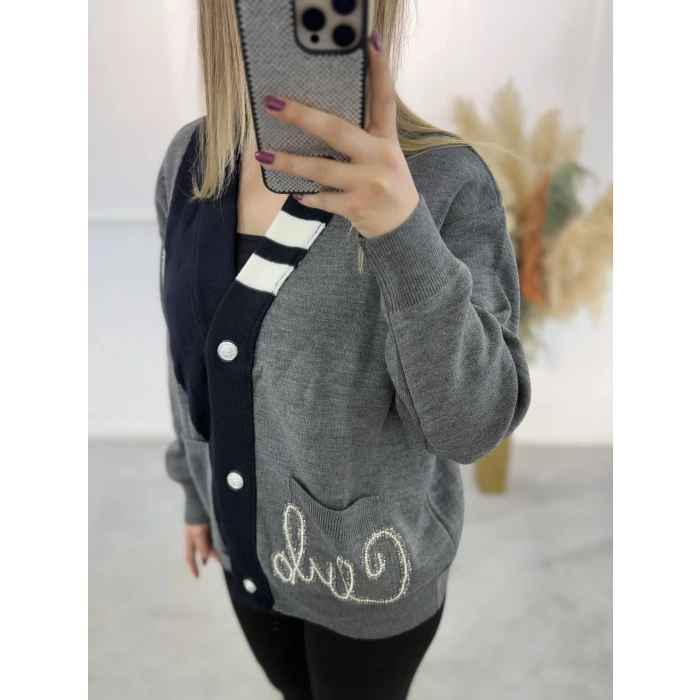 Layd Clap Taşlı Triko Hırka