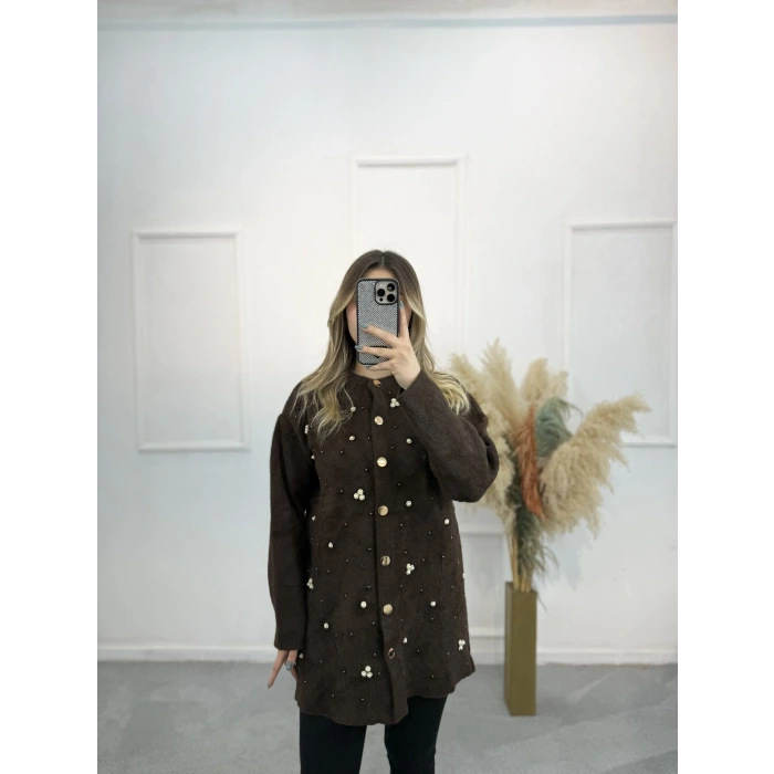 Zek Angora İnci Ve Taş Döşemeli Hırka