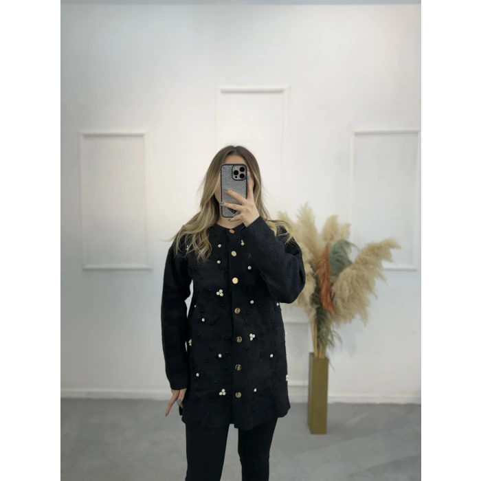 Zek Angora İnci Ve Taş Döşemeli Hırka