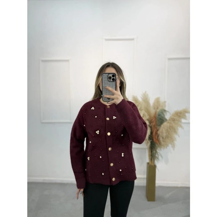 Cell Angora İnci Ve Taş Detaylı Hırka