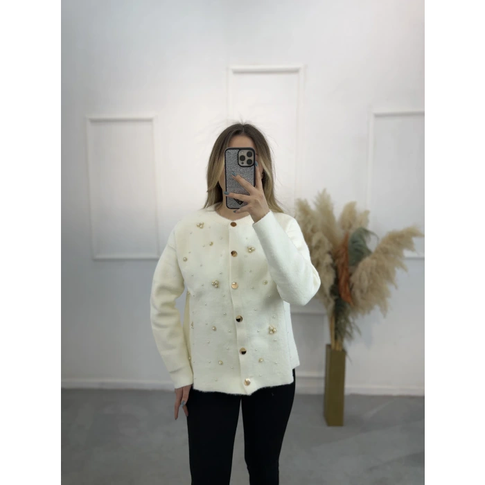 Cell Angora İnci Ve Taş Detaylı Hırka