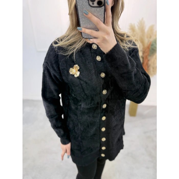 Caxi Angora Broşlu Uzun Ceket