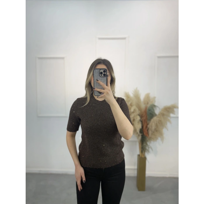 Simli Ve Pullu Yarım Kol Kazak