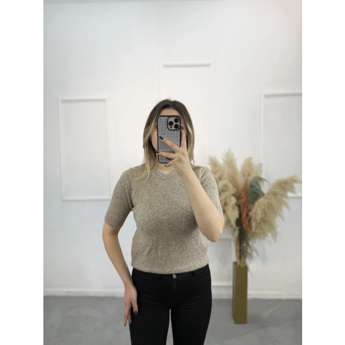 Simli Ve Pullu Yarım Kol Kazak