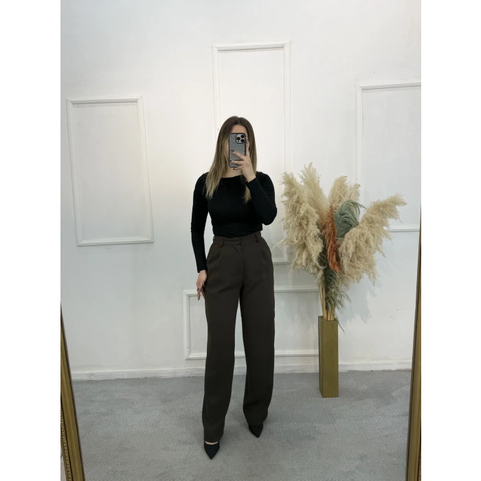 Perry Cep Detaylı Palazzo Kumaş Pantolon