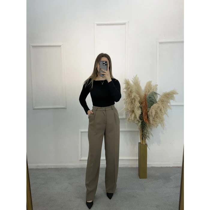 Perry Cep Detaylı Palazzo Kumaş Pantolon