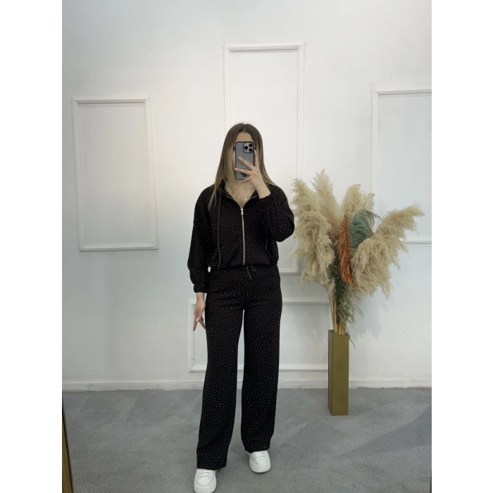 Dökme Taşlı Fermuarlı İkili Takım