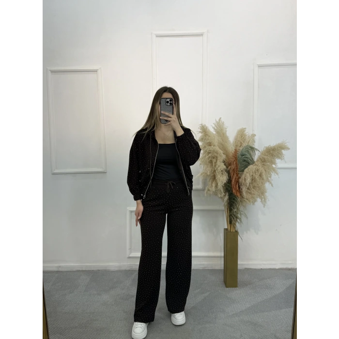 Dökme Taşlı Fermuarlı İkili Takım