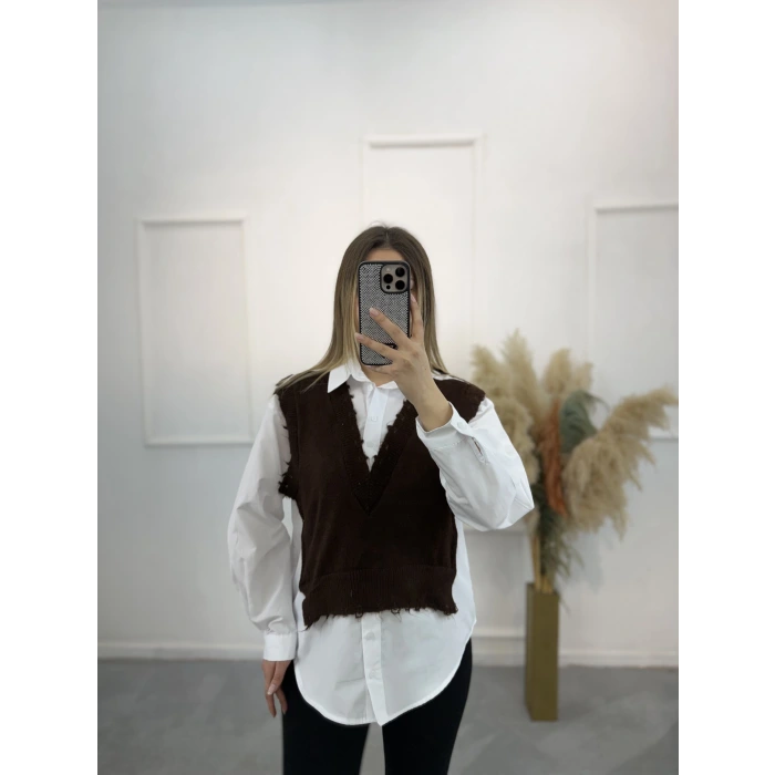 Cel Süveter Triko Detaylı Gömlek