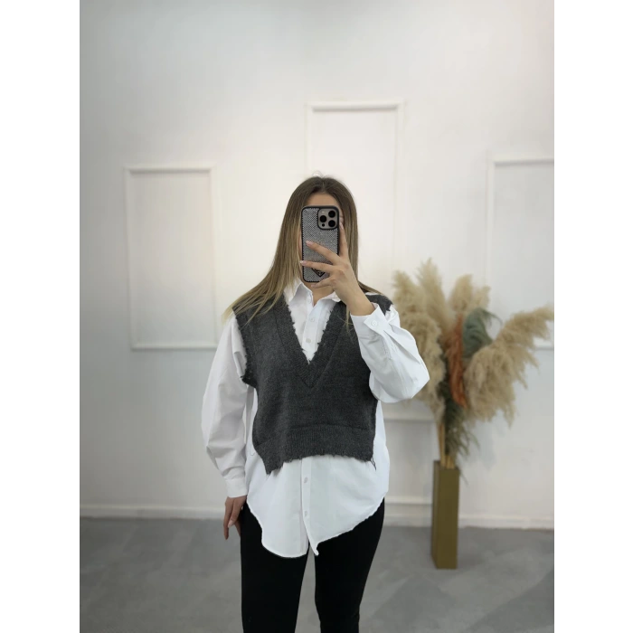 Cel Süveter Triko Detaylı Gömlek