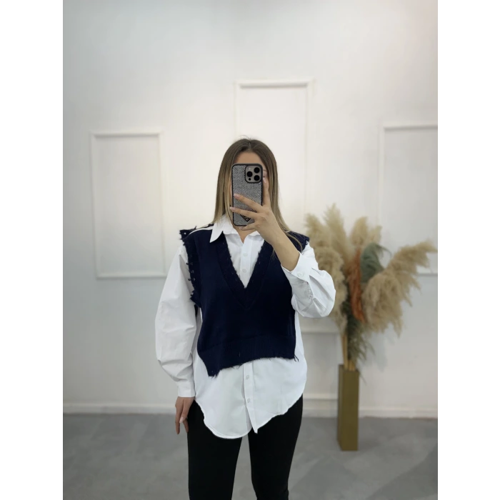 Cel Süveter Triko Detaylı Gömlek