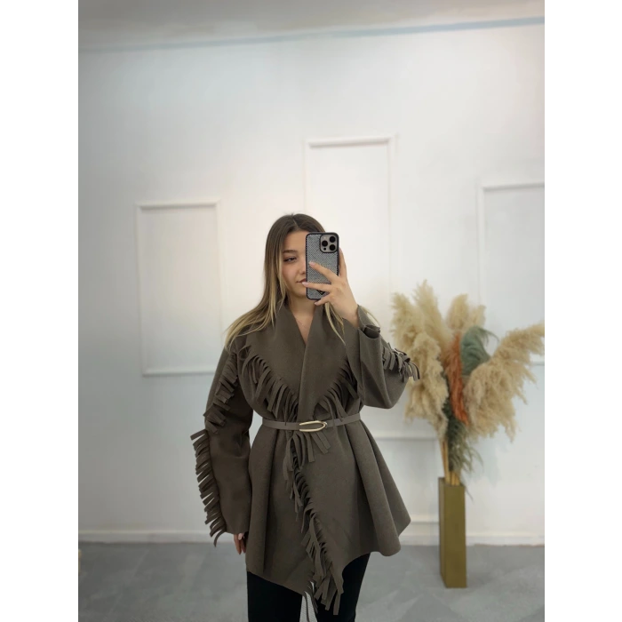 Tima Püskül Detaylı Kaşe Kaban